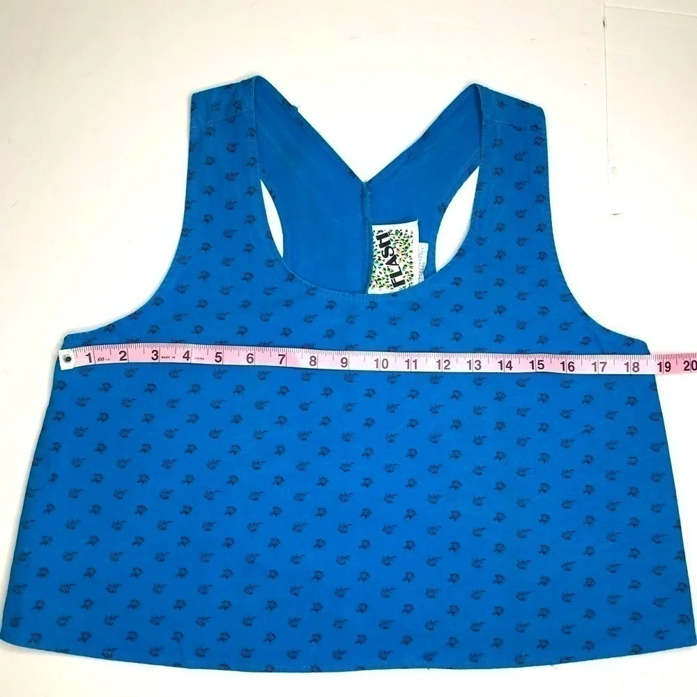 Vintage Crop Boxy Top Racer Back Bright Blue Graphic Tank by Flash Sz M 80’s 90s